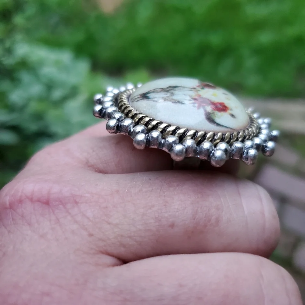 south western Cow Skull Steerhead Bubble Dome boho rustic Statement Ring  nwt